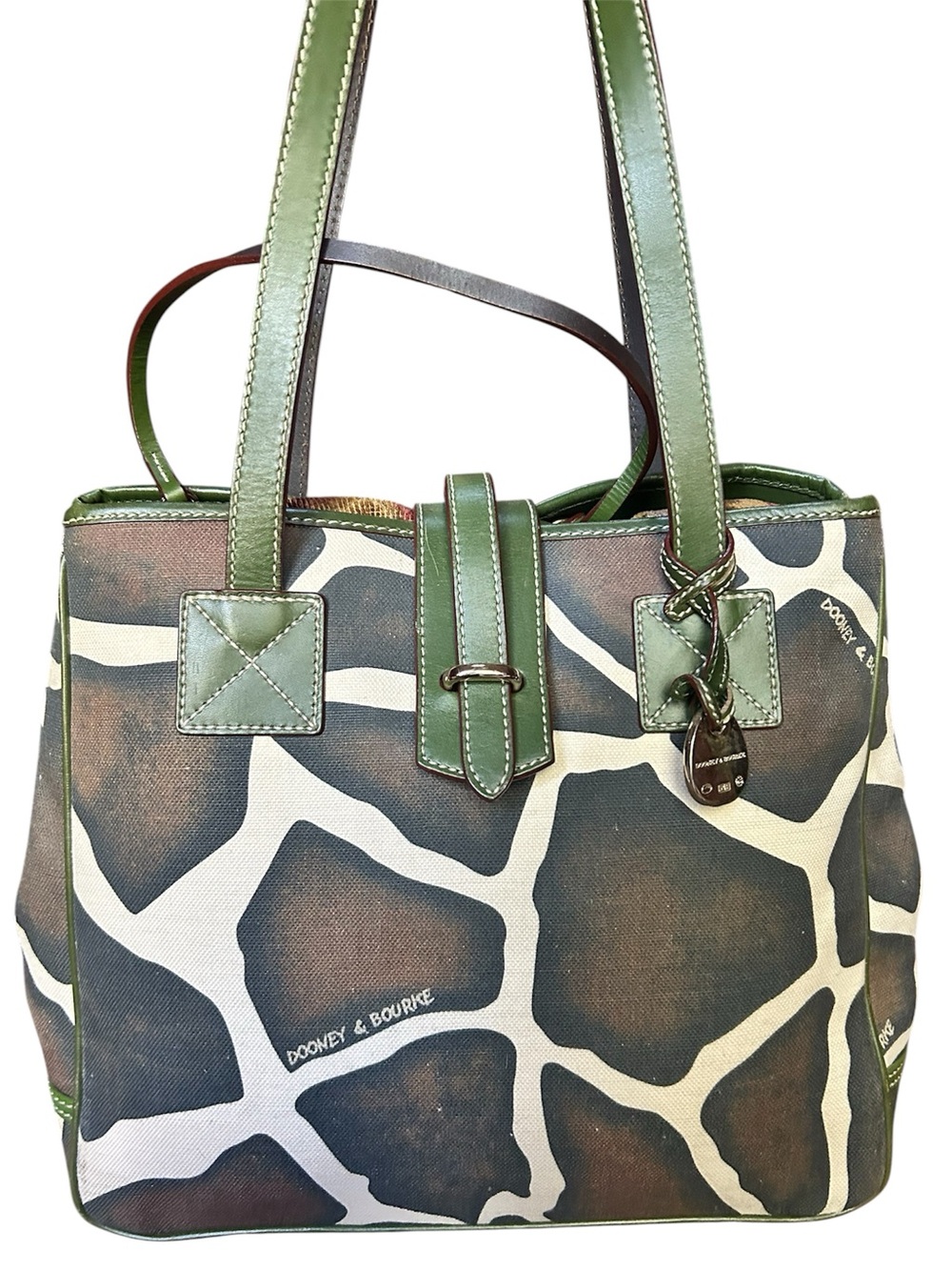 Vintage Dooney & Bourke Green-Trim Giraffe Pattern Tote